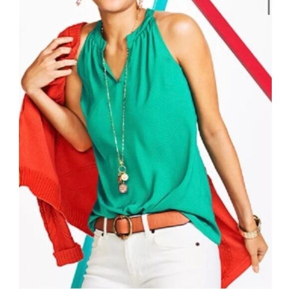 CABI Women’s Green Swiss Dot Sleeveless Racerback Blouse Size Large Style #5549 - Picture 2 of 7